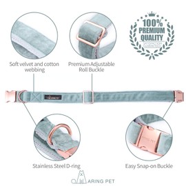ARING PET Green Dog Collar and Lead, Velvet Collar and Leash Set, Comfortable Collar and Lead with Adjustable Metal Buckle for Boys&Girls Dogs, X-Small