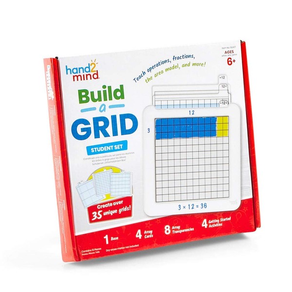 hand2mind Build-A-Grid, Dry Erase Multiplication, 3rd Grade Math, Multiplication Manipulatives, Fraction Manipulatives, Multiplication Game, Montessori Math, Homeschool Supplies (Set of 1)