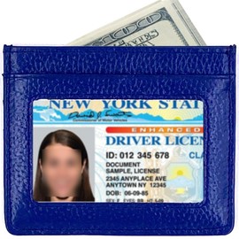 RFID Protect Slim Minimalist Pocket Leather Wallet Card Holder - Dark Blue
