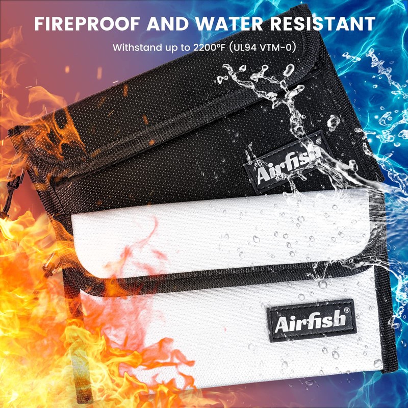 Airfish 2 Pack Fireproof Bag, 8 x 5" Fireproof Money