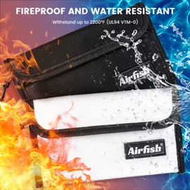 Airfish 2 Pack Fireproof Bag, 8 x 5" Fireproof Money Bag, Small Fireproof Document Bag, Fireproof Envelope with Zipper, Waterproof Cash Pouch for Valuables/Jewelry/Cash/Passport/Invoices