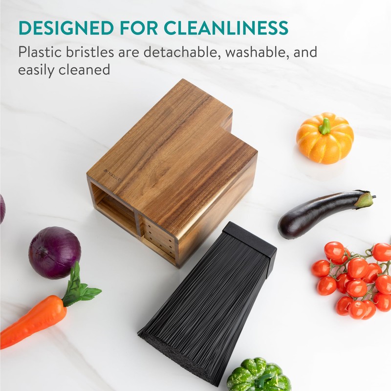 Navaris Knife Block & Utensil Organiser - Durable Acacia Wood