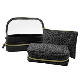 Sangula·Valley Makeup Bag 3 Pieces, Double Layer Transparent Cosmetic Bag Organiser, Women's Toiletry Bag, Travel Utensils, black, Makeup Bag