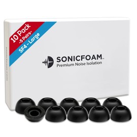 SONICFOAM Memory Foam Earbud Tips - Premium Noise Isolation, Replacement Foam Earphone Tips, 10 Pack for in Ear Headphone Earbuds (SF4 Large, Black)