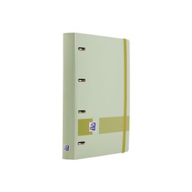 Oxford, 4 Ring Binder A4 Plastic Cover Rubber Closure Replacement Dots 5 Colours Ruler with Indexes Olive Green