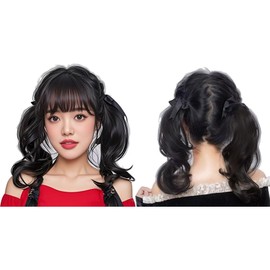 30cm Lightweight Twin-tail Clip in Ponytail Extension Tie Up Short Wavy Pony Tail Hairpiece 2pcs Synthetic High Ponytails Buns(Light brown)