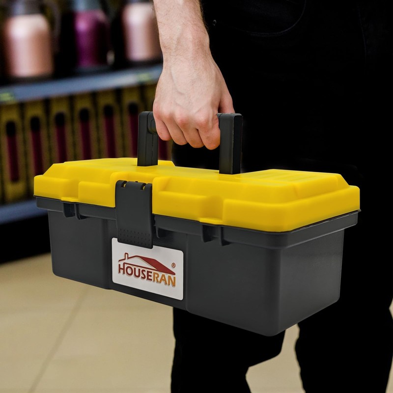 HOUSERAN Tool Box, Portable 12" Plastic Toolbox with Handle, lockable