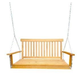 FCJ Front Porch Swing with Handrails Outdoor and Indoor Iron Aluminium and Wood Furniture for Courtyard Garden Patio DiningAttribute: Teak