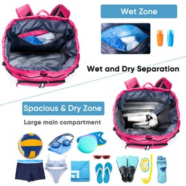 VIGEGARI - Mochila de playa grande impermeable a prueba de arena, bolsa de playa de gran tamaño, mochila para piscina - Mochila con cordón para playa, Rosado, Large, Mochila