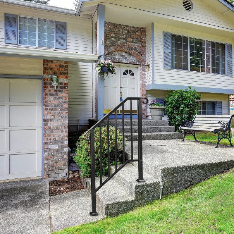 Outdoor Furniture Matte Black Outdoor 2-Step Iron Handrail Blacksize: one