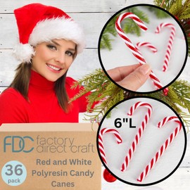 Polyresin Candy Canes Red and White Pack of 36 Fake Candy Canes for Christmas Tree Decorating and Holiday Displays - 6 Inches Long