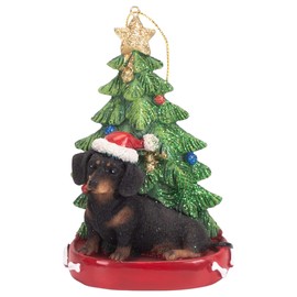 K. Adler Dachshund Black 4 Inch Santa Dog Resin Christmas Ornament