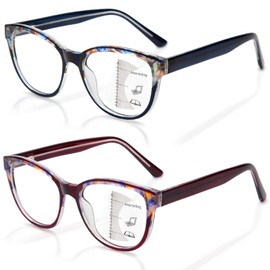 JO Progressive Multifocus Reading Glasses 2 Pack for Women Progressive Reader (Blue/Purple, 2.75, x)