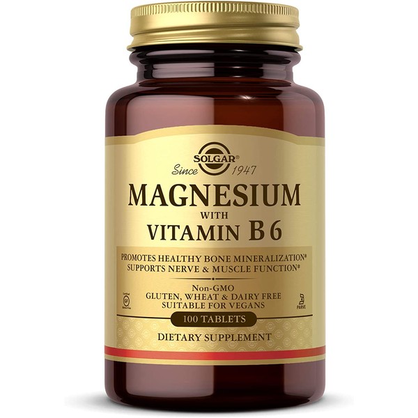 Solgar Magnesium with Vitamin B6, 100 Tablets - Promotes Healthy Bones, Supports Nerve & Muscle Function, Energy Metabolism - Non-GMO, Vegan, Gluten Free, Dairy Free, Kosher - 33 Servings