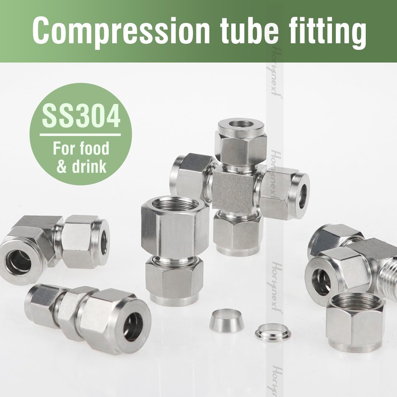 Horiznext stainless steel 304 tee compression fitting to connect 3/8