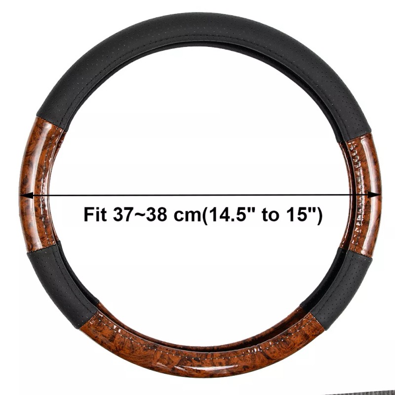 XUKEY 38cm Wood Grain Car Steering Wheel Cover Leather Breathable
