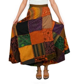 Agan Traders Women’s 2025 Summer Boho Maxi Skirt for Fall Patched Tie Up High Waisted Long Skirt Bohemian Wrap Cover Up, Rust, XX-Large-3X-Large Plus