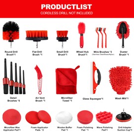 25Pcs Car Detailing Kit, Car Cleaning Kit with Drill Brushes and Interior Tools, Wheel Hub Cleaner, Polishing Pads, Auto Wax Applicator Accessories (25PCS)