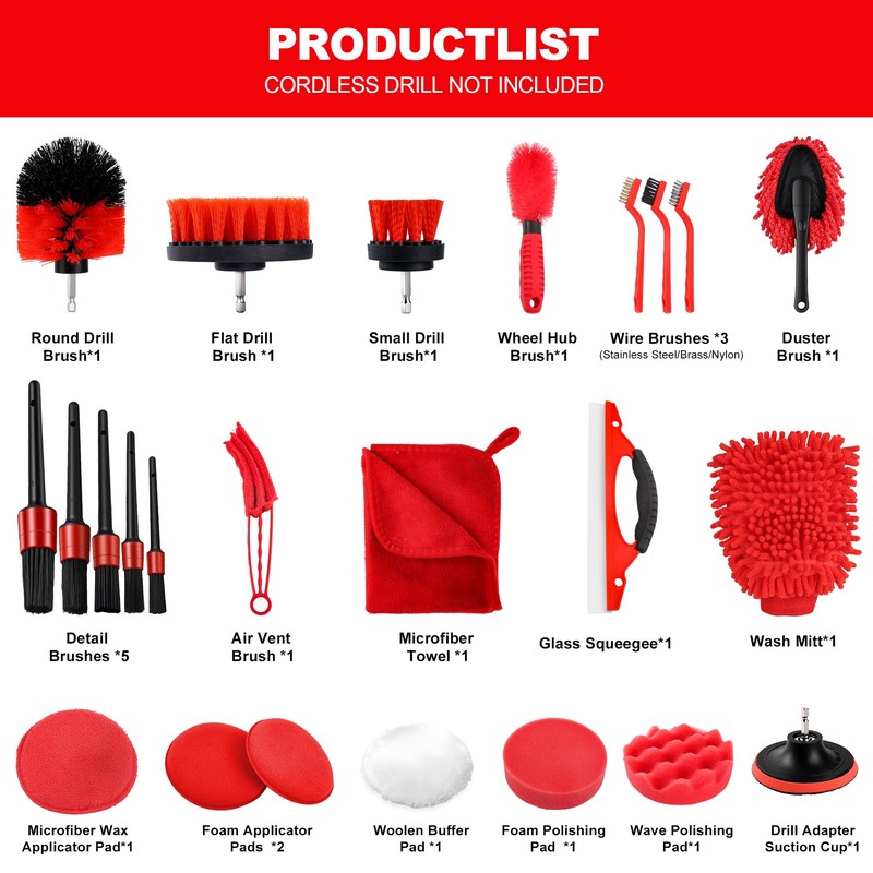 25Pcs Car Detailing Kit, Car Cleaning Kit with Drill Brushes