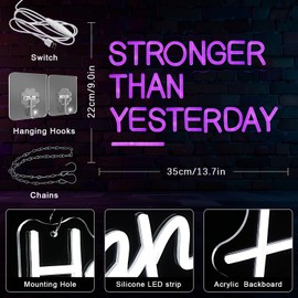 Gyaksjm Stronger Than Yesterday Neon Sign for Wall Decor Gym Neon Light Purple Letter Neon light sign Dimmable USB Powered LED Neon Signs for Home Gymmer Fitness Club Classroom