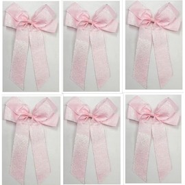 CaPiSo Pack of 6 Large Bows 20 x 30 cm Lurex Gift Bow, Decorative Bow, Satin Bow, Fabric Bow, Gift Wrapping, Fabric Bow, Satin (Glitter Pink)
