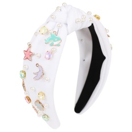 Gmmidea Ocean Knotted headband for Women Girls Starfish Seashell Jellyfish Fish Dolphin Decor Headband Pearl Rhinestone Jeweled Hairband Summer Beach Hair Accessories Holiday Gifts