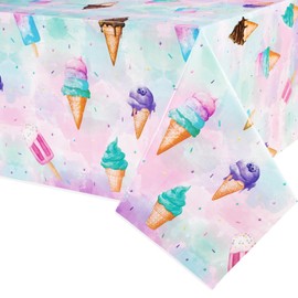 WERNNSAI Ice Cream Party Tablecloth - Ice Cream Party Supplies Disposable Table Cover Plastic for Kids Girls Sweet Popsicle Theme Birthday Party Decoration Baby Shower 137×274 cm