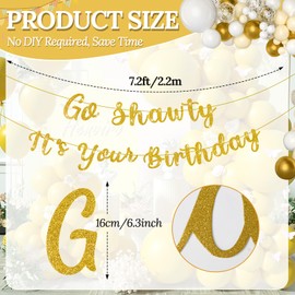 Go Shawty It's Your Birthday Banner 7.2 Feet Pre-Strung Glitter Hip Hop Theme Glitter Happy Birthday Banner for Men and Women Rap Theme Birthday Party Decorations Birthday Sign Birthday Gift (Gold)