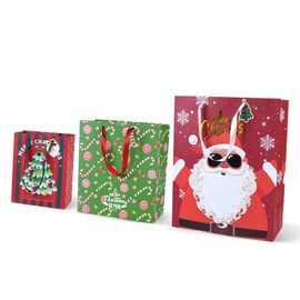 Klean & Conwenice 12 Pcs Christmas Gift Bags with Assorted Prints for Holiday Kraft Paper Bags, Goody Party Favor, Retail Merchandise, Grocery Shopping