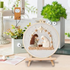 Christmas Embroidery Kit | Nativity of Jesus Scene Craft Kits | Handmade Stamped Needlepoint Beginner Kit with Instruction, 4x Christmas Embroidery Patterns for Bookshelf Desktop