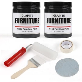 GLAINTE Furniture Paint Kit- Black Wood Paint for Cabinets, Doors, Tables, and Dressers Refinishing, Water-Based Home Decor Paint, Non-Toxic & Odorless, 32 OZ