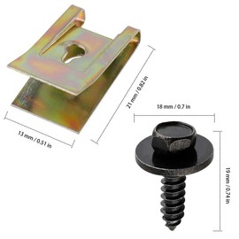 SYUTBOU Pack of 100 Sheet Metal Nut Screw Nut Clip Kit, 50 Screws and U-shaped Mounting Clamps, Body Screw Clips Clamps Used for Fixing Mounted Car Parts