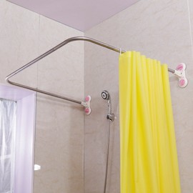 BAOYOUNI Bathroom U Shaped Corner Shower Curtain Rod Pole, Decorative Curved Bath Curtain Rail Bar with Suction Cup 38.5'' x 40''