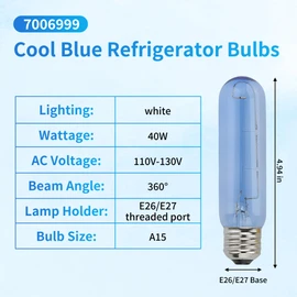 4-Pack 7006999 Lamp Blue Glass Bulb Light Replacement Fit for Sub-Zero E26 40W, Part# 3030030 40 watt sub Zero Light Bulb