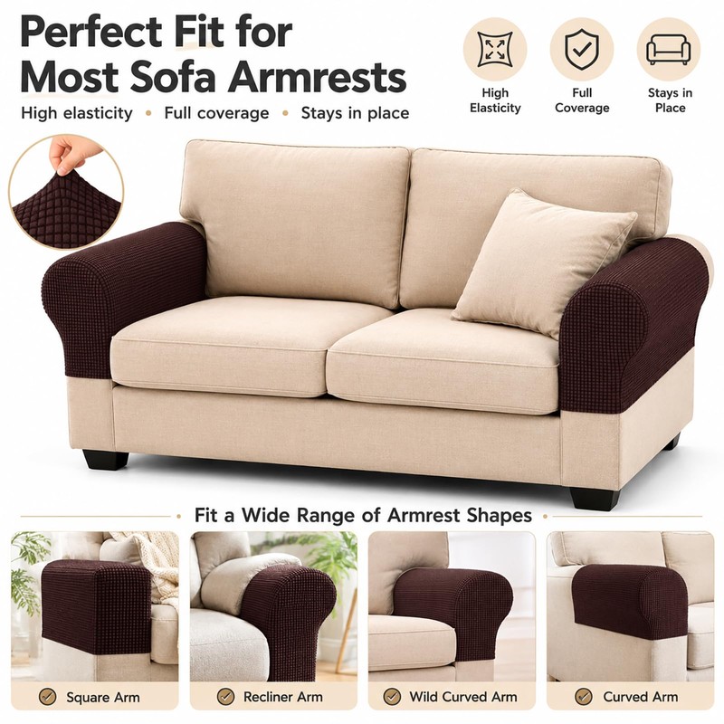 Wnote 2Pcs Stretch Sofa Armchair Covers for Recliner Couch Brown