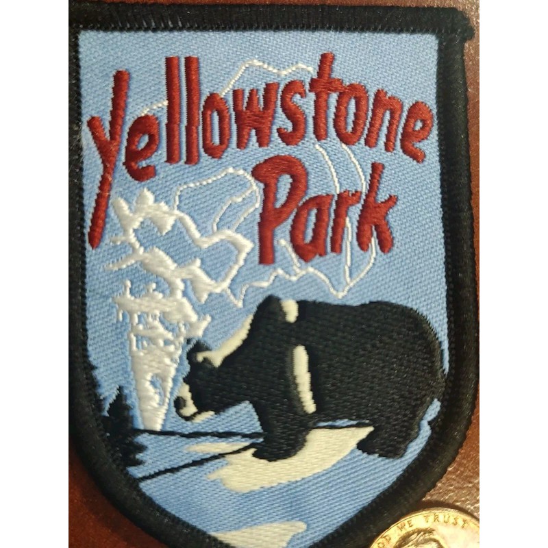 Vintage Yellowstone National Park Bear Geyser Embroidered Patch NEW Iron-On