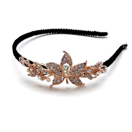 Crystal Heart Flower Headband Rhinestone Butterfly Headband 1920s French Love Heart Hair Band Vintage Velvet Hair Styling Headpiece Accessories for Women (Gold B)