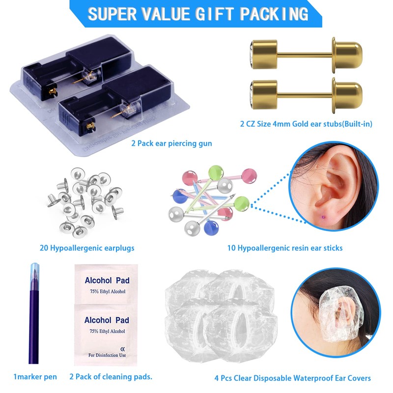 KAIQIKAIXI 19Pcs Ear Piercing Kit Disposable Sterile Ear Piercing Kit