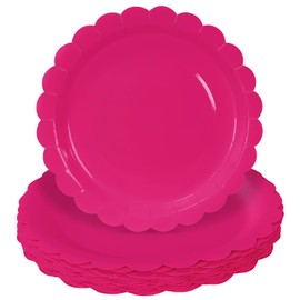 HEIPINIUYE 50 Pieces Hot Pink Paper Plates 9 Inch Disposable Hot Pink Scalloped Dinner Plates for Wedding Baby Shower Birthday Party Dessert Plate