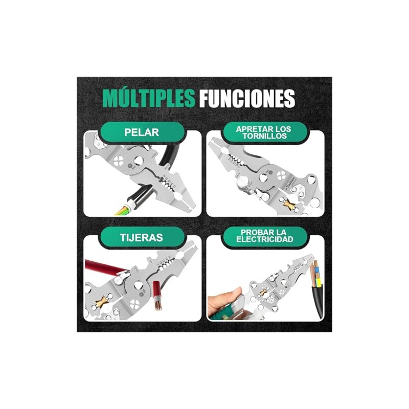Pinzas Electricista 8 en 1, Pinzas Pelacables con Tester de