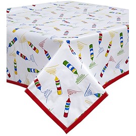 Crayons Oilcloth Tablecloth with Solid Red Trim You Pick The Size! 60 x 120
