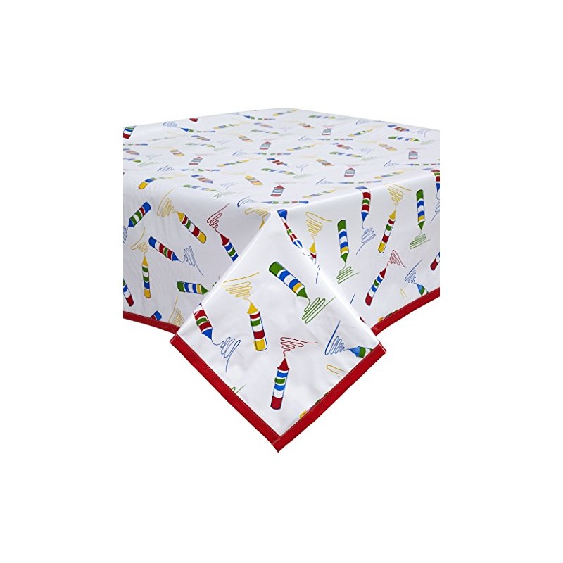 Crayons Oilcloth Tablecloth with Solid Red Trim You Pick The