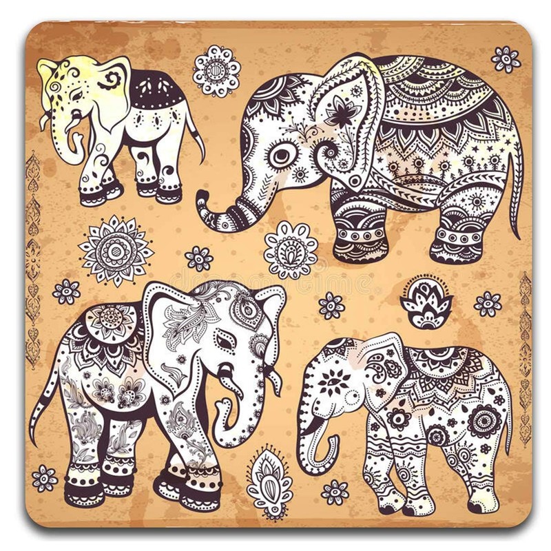 Personality Elephant Square Coaster Set - Made of Recycled Rubber