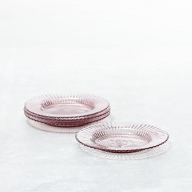 Fortessa Archie Glass Salad/Dessert Plate Set of 4, 8.5 Inch, Pink