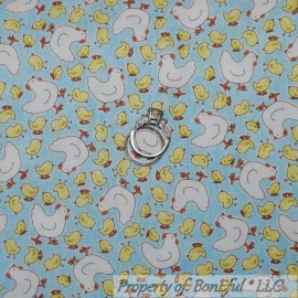 Windham Fabrics BonEful Fabric FQ Cotton Quilt Blue Yellow Hen Spring Chicken Coop Chick Kitchen
