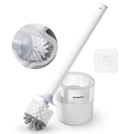 BOOMJOY Toilet Bowl Brush and Holder - Durable Head Toilet Cleaner Brush with Dense Bristles & Clear Base for Bathroom Deep Cleaning - Household Cleaning Accessories - White