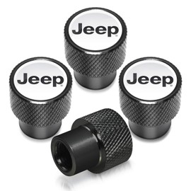 iPick Image for Jeep in White on Black Aluminum Tire Valve Stem Caps