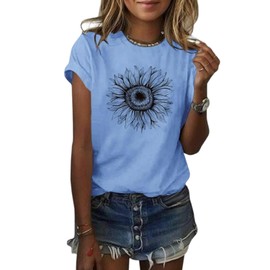 BAOKUAN Women Trendy Tops Sunflower Graphic Loose Summer Tees T-Shirts Blouse