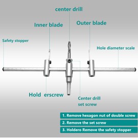 Seimneire Adjustable Hole Saw, 1-3/16" to 11-3/4" (30 to 300mm) Heavy Duty Adjustable Circle Cutter Drill Bit Tool for Drywall Wood Plaster, Silver