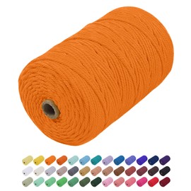 Macrame Yarn Golden, Uiopa Macrame Yarn 3 mm x 200 m Coloured Cotton Cord Cotton Rope Braided Cotton Yarn Cotton Cord, 4 Strands Macrame Yarn for Wall Hanging, Hanging Plant, DIY Boho Decoration